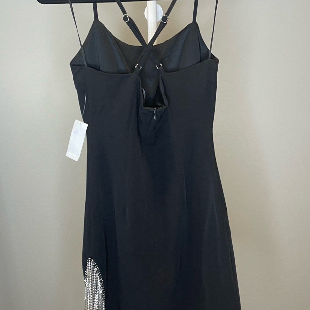 Fore Black Rhinestone Fringe Slip Dress – Women’s Elegant Party Dress NWT