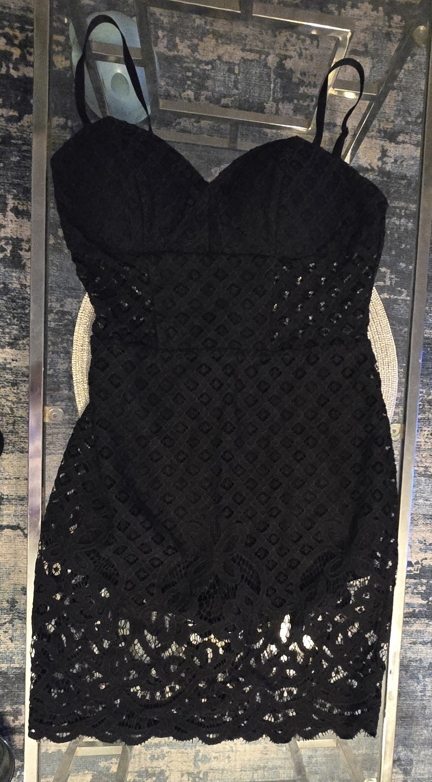 Lingerie Inspired Alix Black Lace Mini Dress Sweetheart Bodice Edgy Chic Size 6