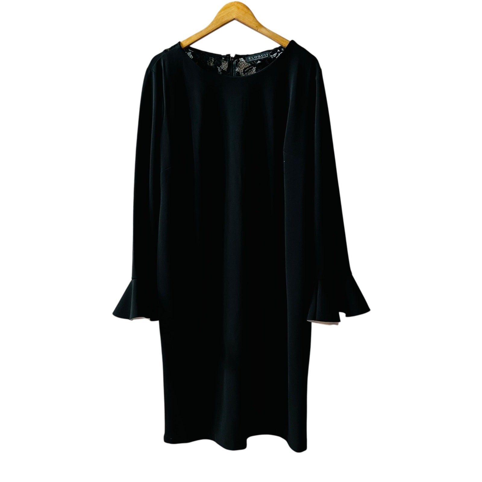 Eloquii Black Long Bell Sleeve Lace Back Dress Size 20