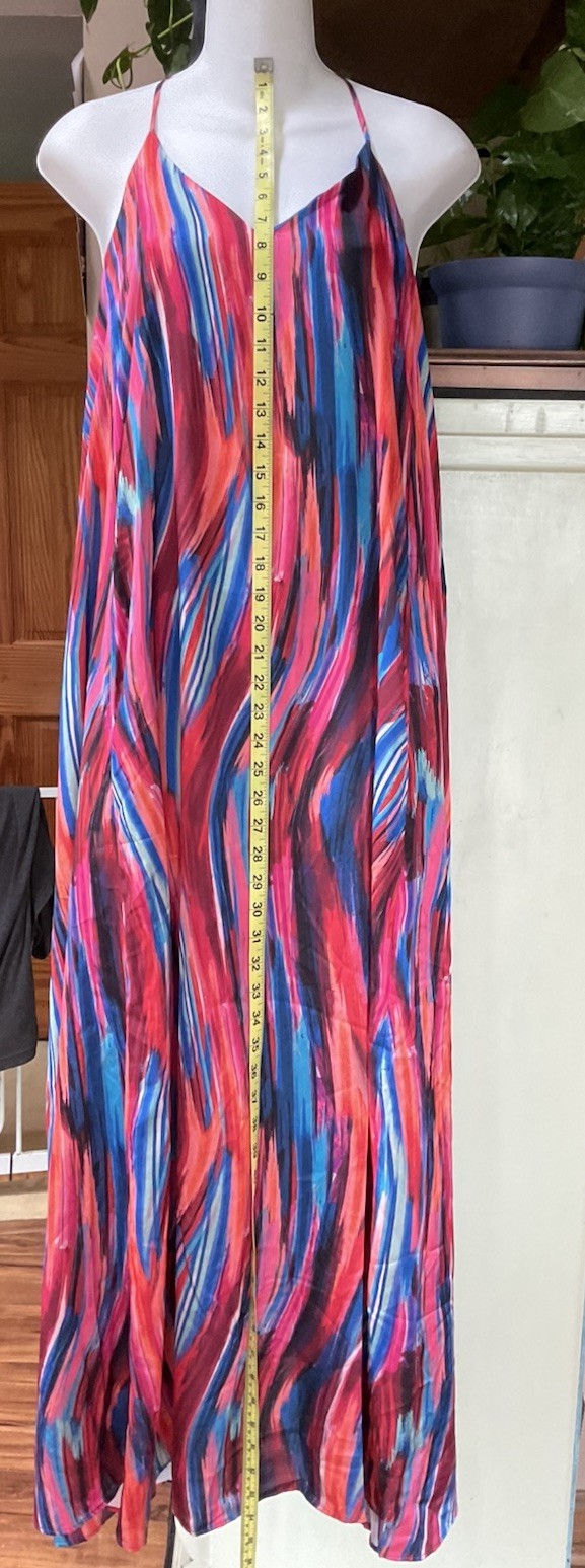 Nicole Miller New York Satin Abstract Stripe Print Maxi Slip Dress Size S NWT