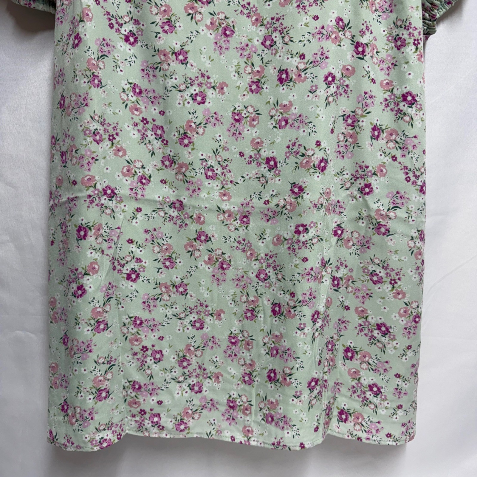 Andree by Unit Sage Green Floral Mock Neck Puff Sleeve Mini Dress Women Large