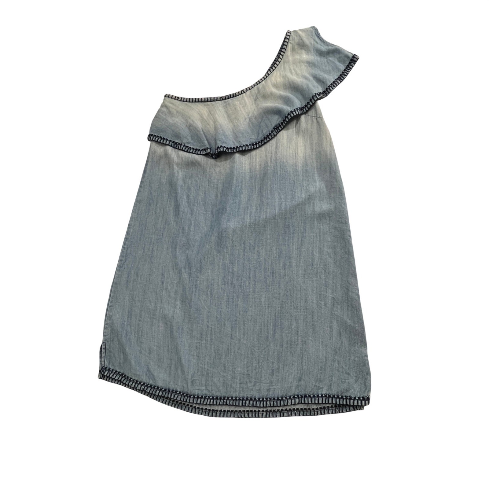 Cloth & Stone Chambray One Shoulder Dress Ruffle Women S Blue Shift Boho Coastal