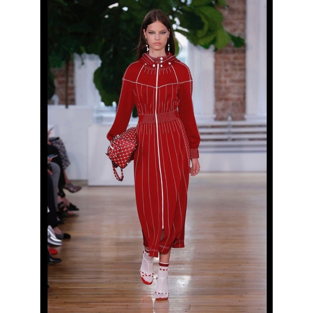 Valentino Red Hooded Track Dress SS18 Resort Hammered Satin Silk Lined FR 36