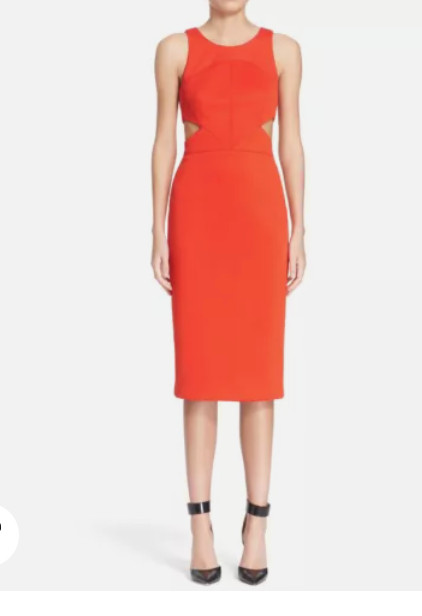 NWT Hunter Bell Porter Cutout Sheath Dress Size 8 Orange Scuba Neoprene Bodycon