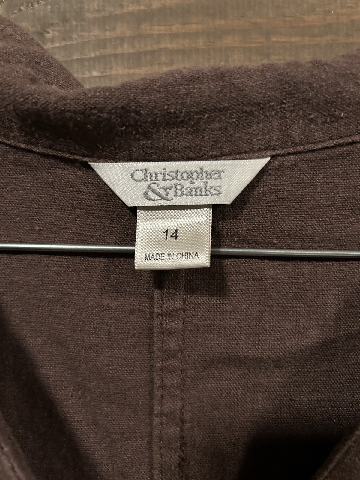Christopher & Banks Brown Solid Shirt Dress Collared Sleeveless 14
