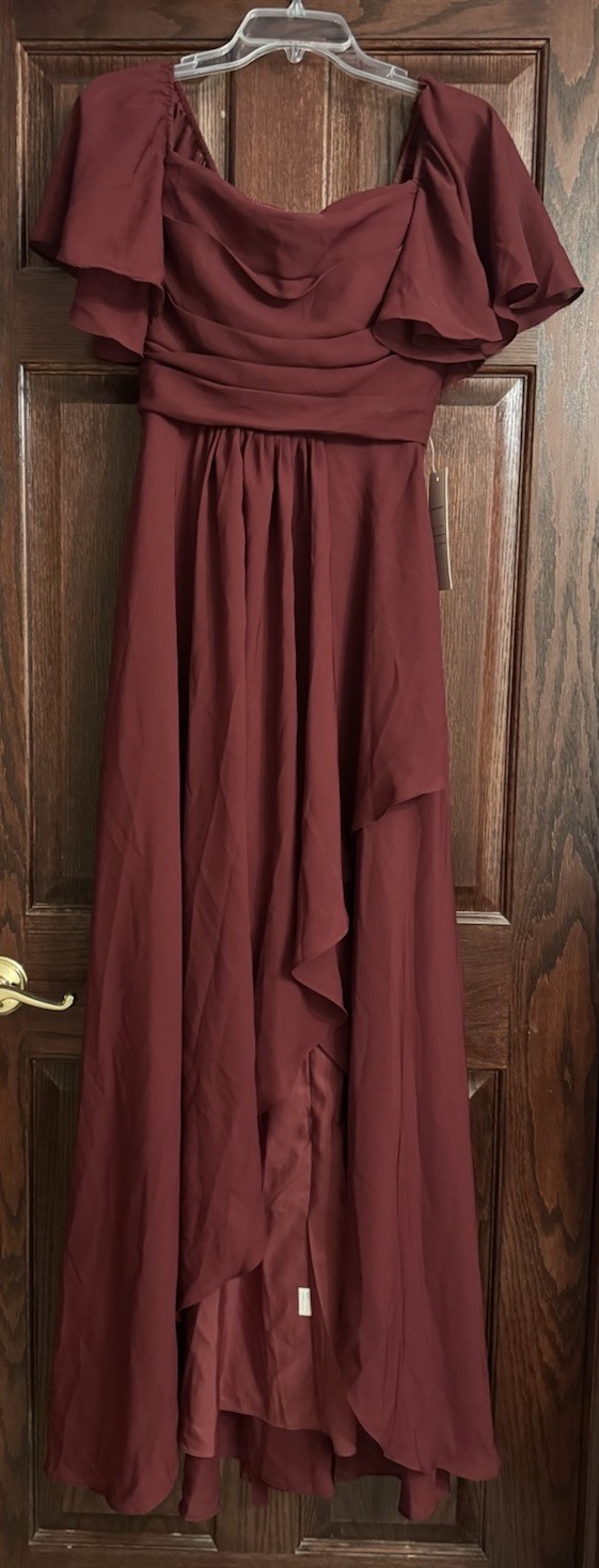Wear Your Love Burgundy Chiffon Bridesmaid Prom Dress Sz 4 Corset Flutter Sleeve