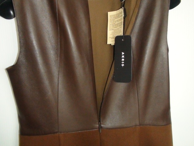 Akris Sheath Dress Leather Cashmere in Dark Brown size 10 New