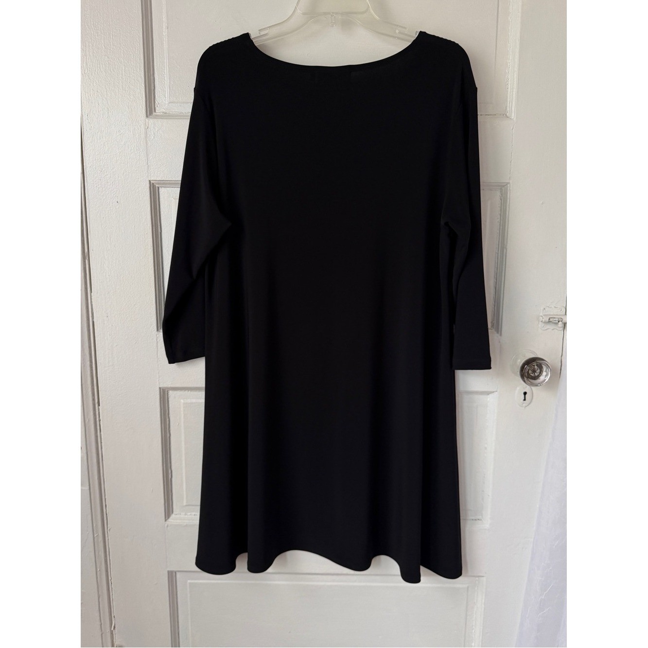 Sympli Black Swing Dress Laser Cut Neckline Classic Minimalist Lagenlook 14