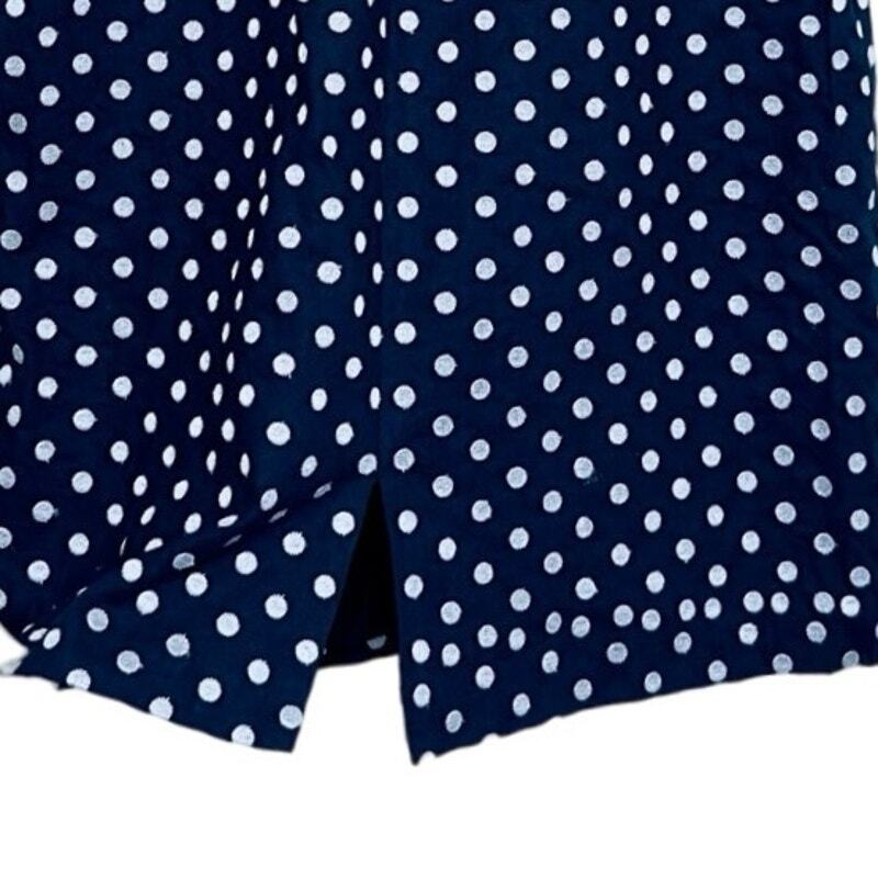 Muse Polka Dot Sheath Dress 14 Navy Blue V-Neck Sleeveless Pockets Retro Slit