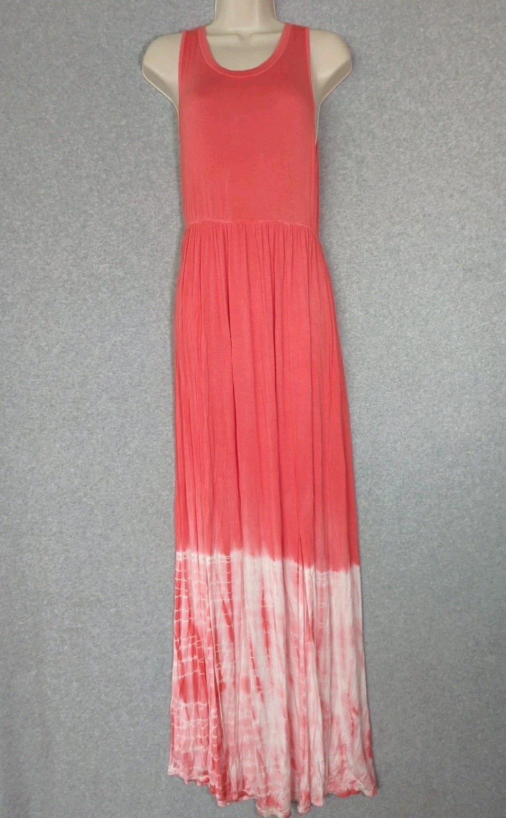 My Story Jersey Knit Tie Dye Coral and White Tank Maxi Dress S Beach Resort NWT