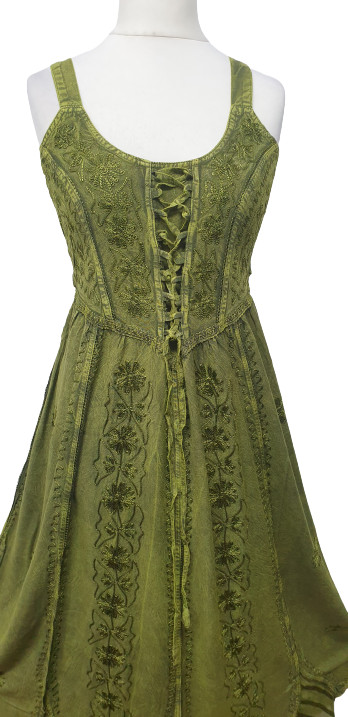 Maxi Boho Summer Dress Corset Peasant Embroidered Green 10 12 14 16 18 20 22 24