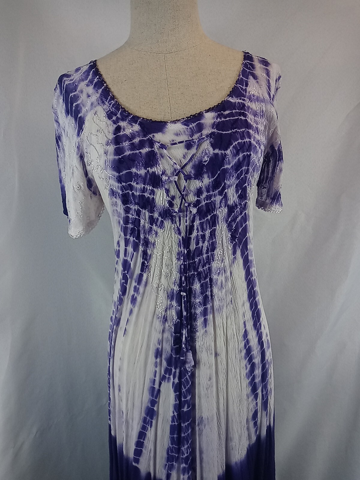 VTG Ocean Breeze Dress Womens Regular Free Size Purple Tie Dye Boho Hippie Dress