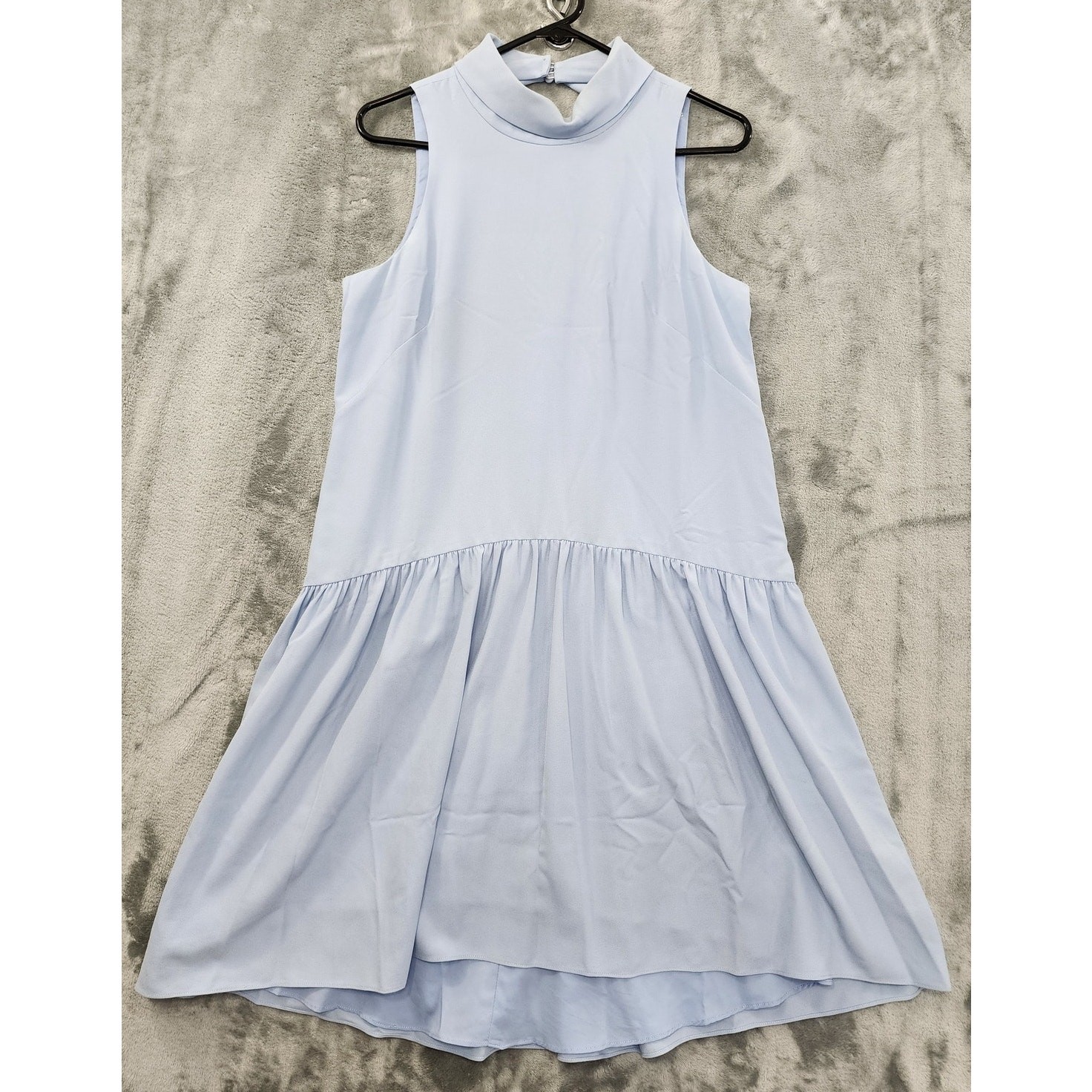 Eliza J Sleeveless Fold Over Collar Back Cut Out Drop Waist Dress Size 8 Blue