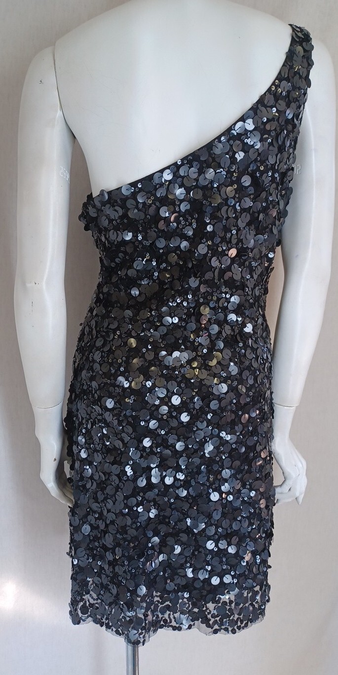 SCALA 16 XL Dress LBD Sequins Black Stretch One Shoulder Cocktail