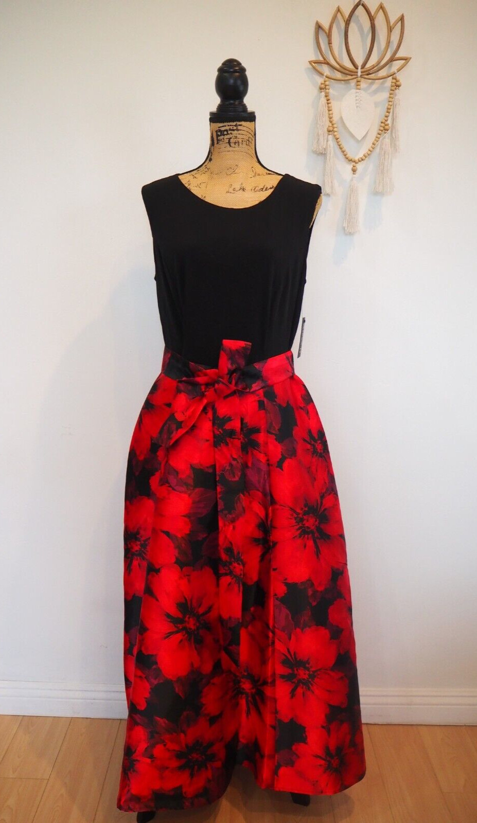 Red | Black Floral Sleeveless Long Evening Gown Special Occasion Party Dress 14W