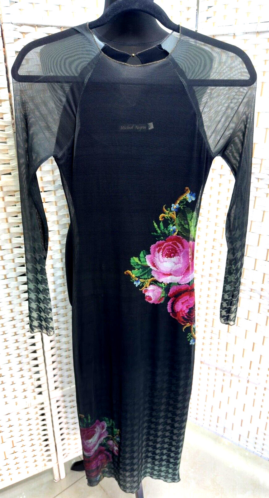 Michal Negrin Length Black Dress With Colorful Flowers Dress Size – XS –