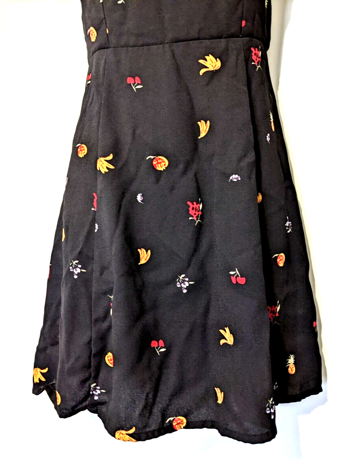 NLW Women’s Fruit Pattern Strap Mini Dress Sz Medium 100% Poly Back Zip EUC