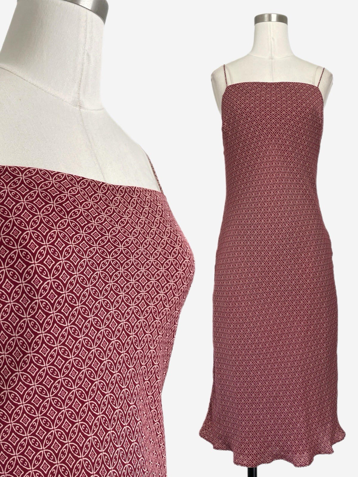 Vintage 90s Ann Taylor Burgundy silk floral geometric slip dress classic clean S