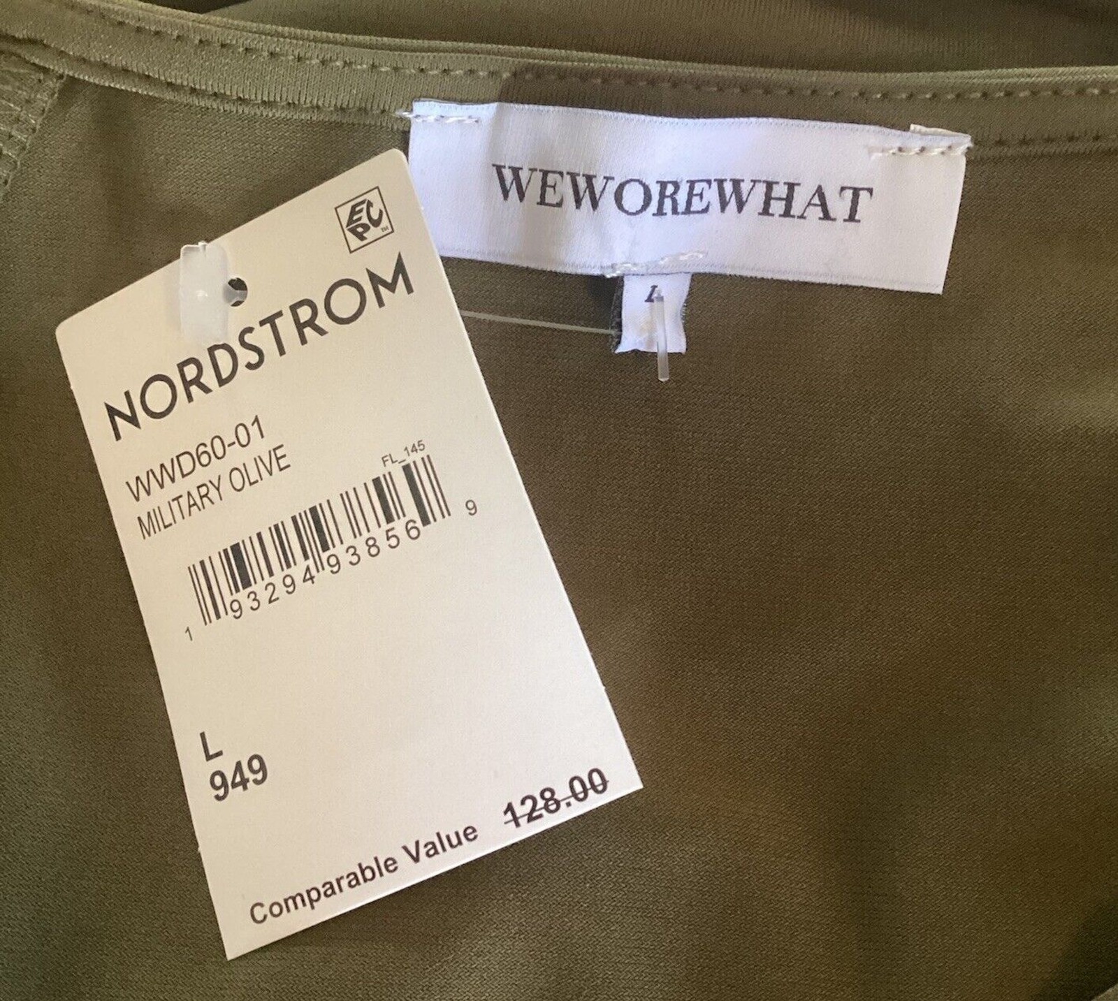 We Wore What Cutout Middrift Military Olive Green Asymmetric Midi Dress Size LG