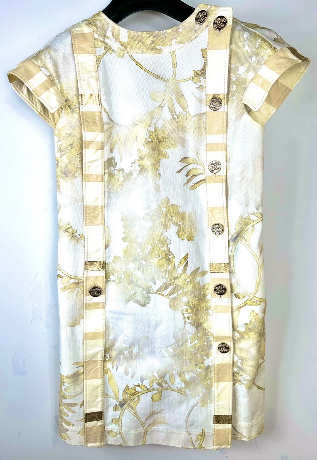 New Chanel 2018 Greece White Denim Gold Leather Mini Dress 34 36 2 4 Logo 18c S