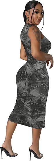 NWT Sheer Mesh Print Bodycon Stretch Sleeveless Dress Large ~ Club Beach