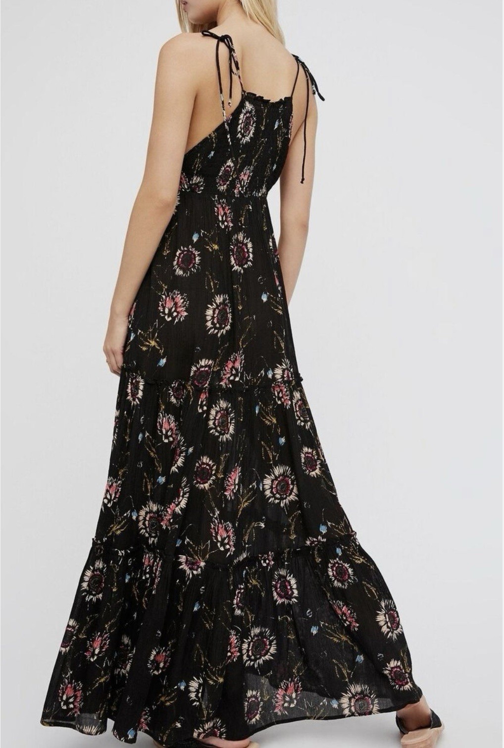 Intimately Free People Black Floral ‘Garden Party’ Smocked Maxi Dress, Size M