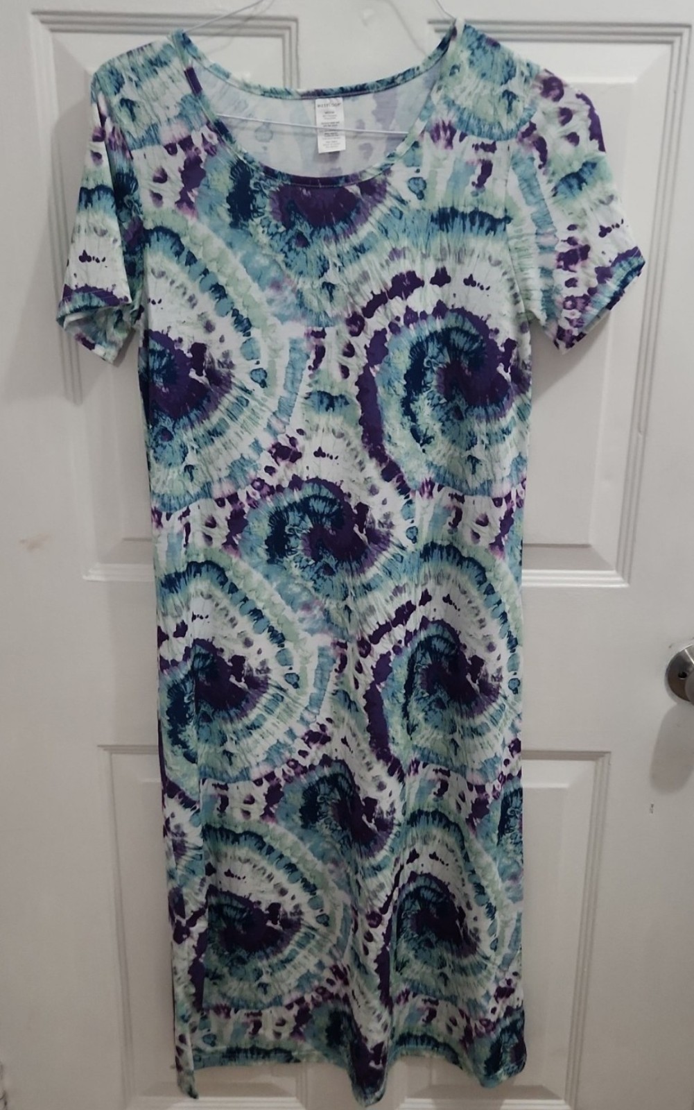 Unbranded Purple Blue Green Swirl Tie Dye Women’s Long T-Shirt Dress M Medium 😍