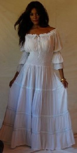 white dress peasant ruffled smocked lace sexy M L XL OS 1X 2X 3X 4X 5X 6X PLUS