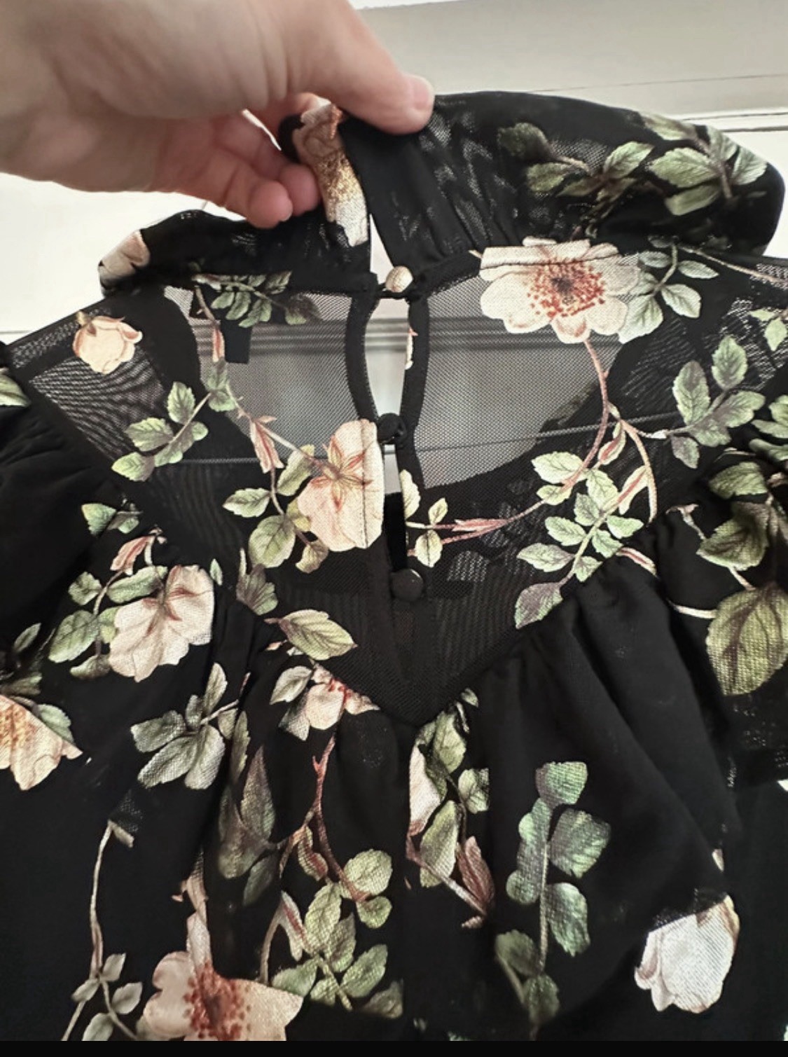 Current Air Black Multicolor Floral Ruched Chiffon V-Neck Midi Dress M