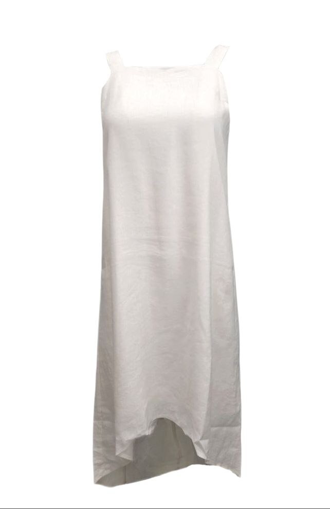 HoodLamb Women’s Ivory At The Knee Gathered Hemp A-Line Dress 420 NWT