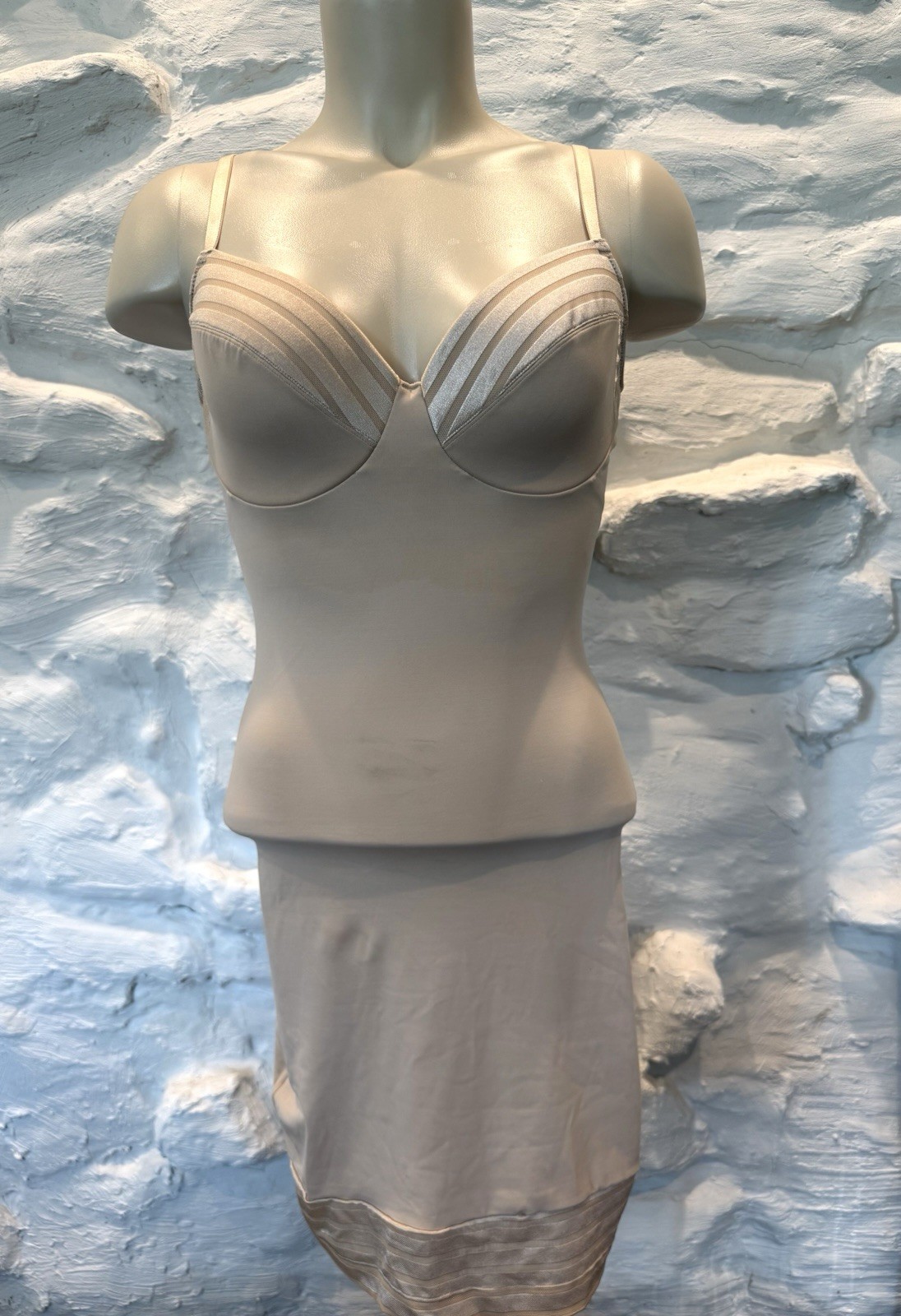 ASSETS BY SPANX Nude Tank Slip Dress Shape Wear Stretch Control Side Mesh LARGE