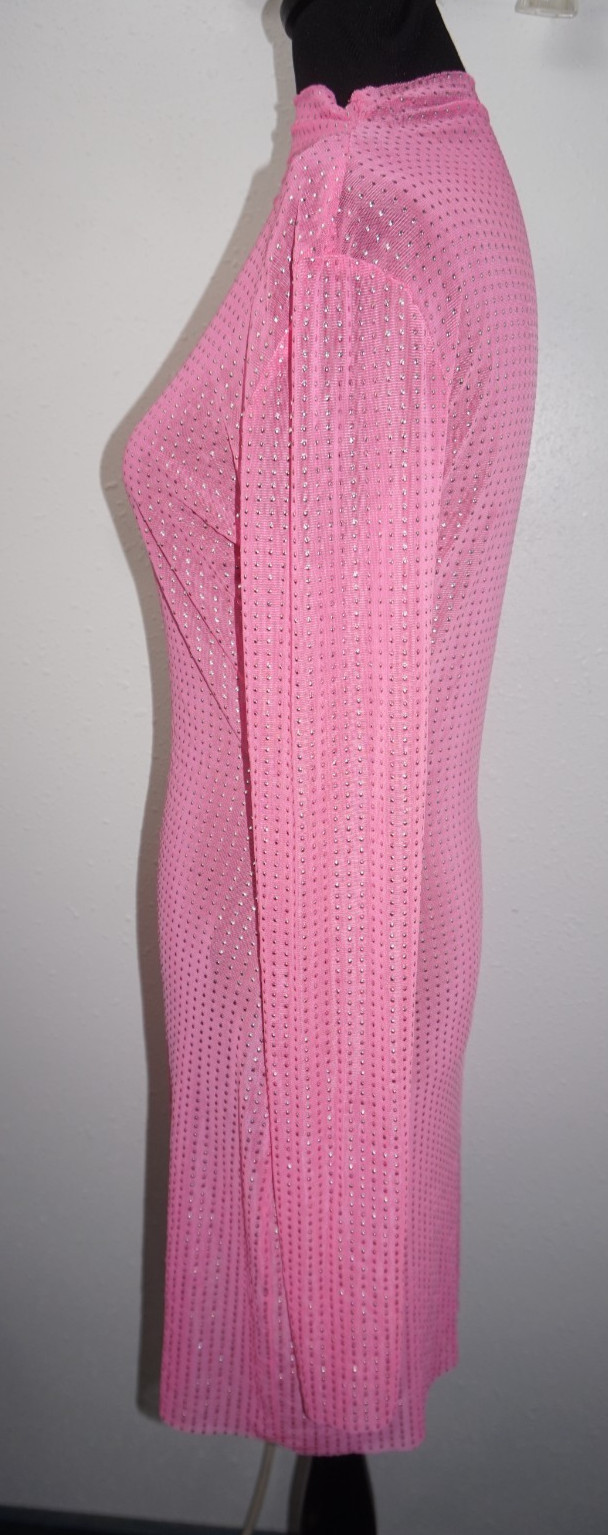 Pink Funnel Neck Mesh Semi Sheer Body Con Sexy Dress Sz L Coverup
