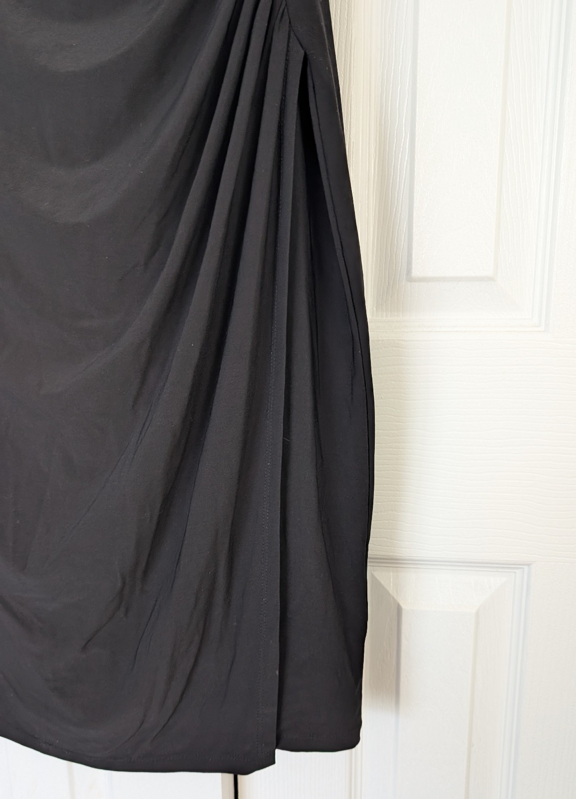 Lauren Ralph Lauren Black Ruched V-Neck Dress Stretch Sleeveless 14