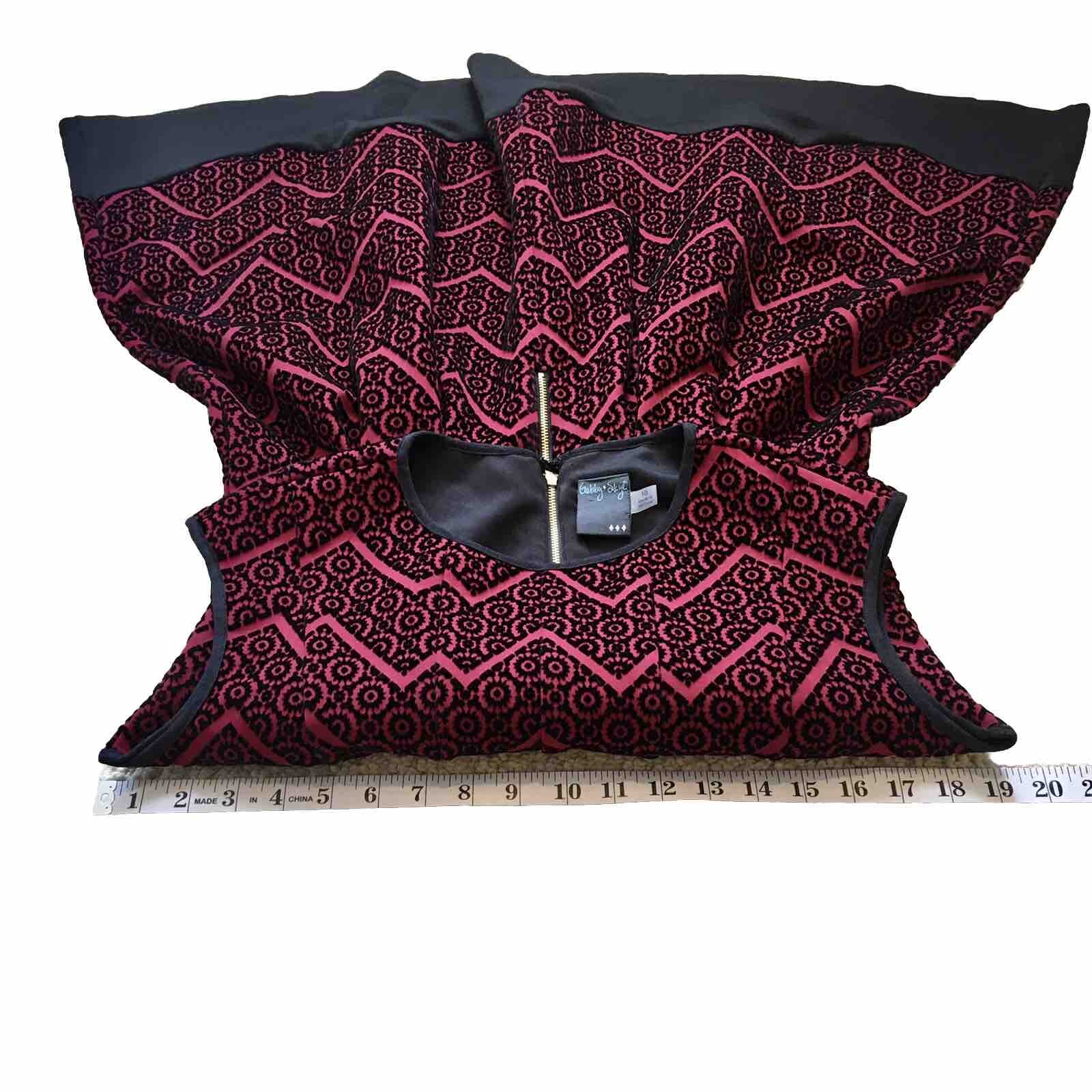 Gabby Skye Womens Size 10 Red Black Velvet Flocked Glam Goth Dress Knee Length