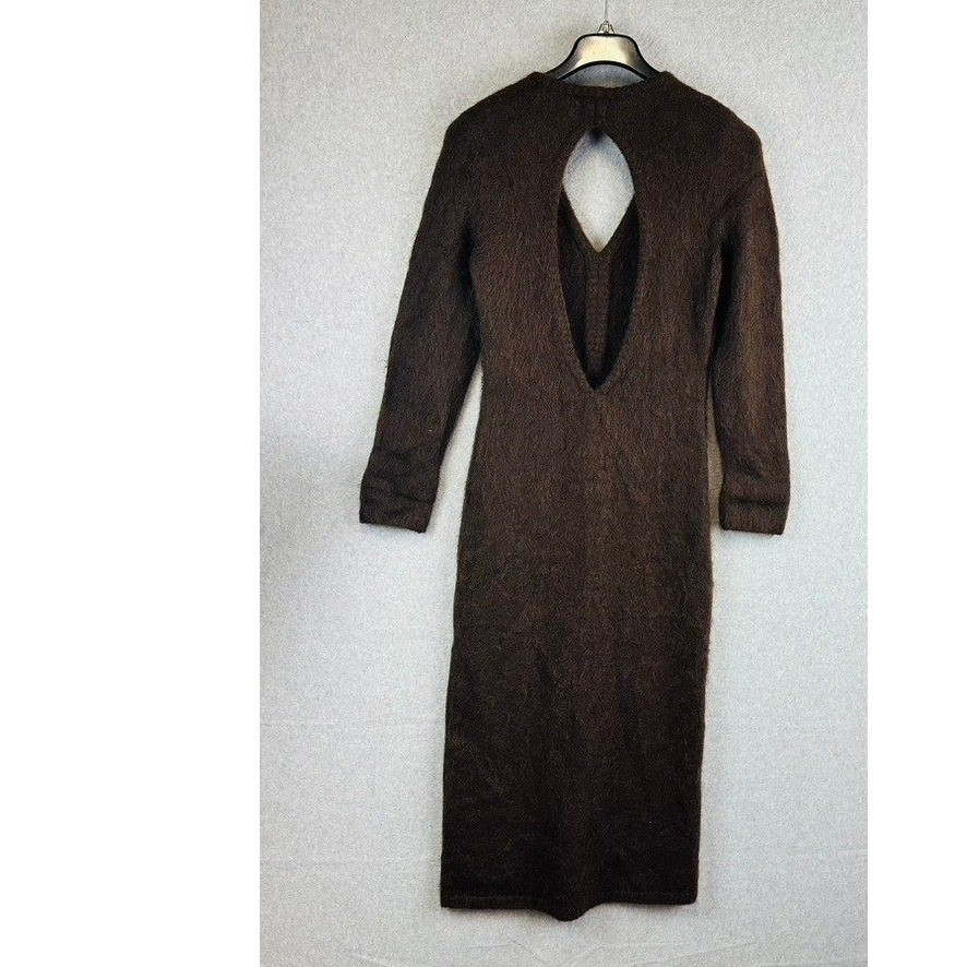 H&M Premium Womans Medium Dress Open-Back Mohair-Blend Dark Brown V-Neck