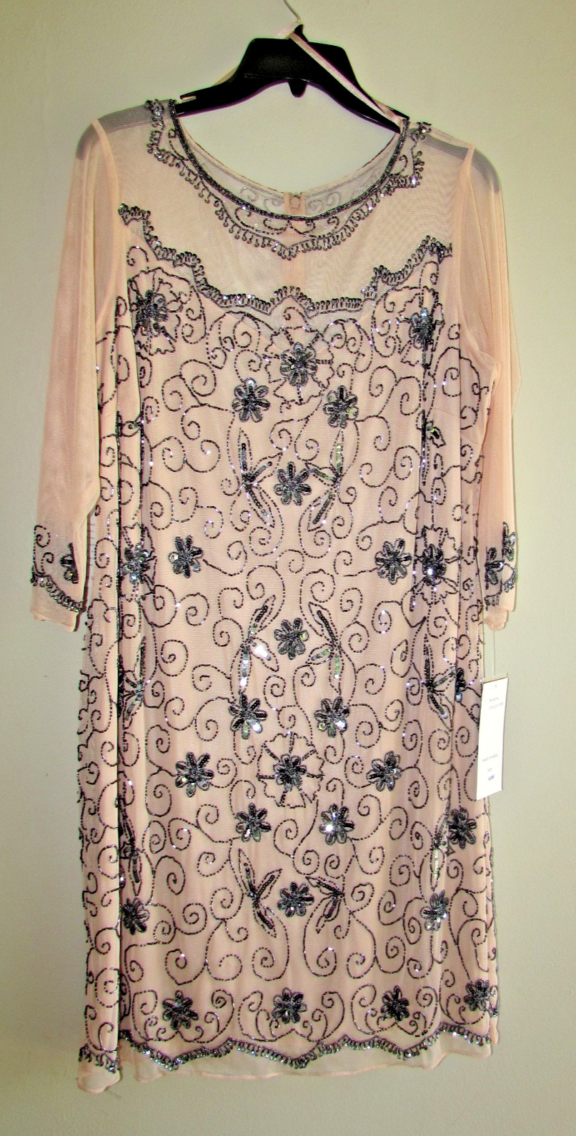Pisarro Nights Beaded Overlay Blush Pink Dress Size 16W 18W Floral NWT