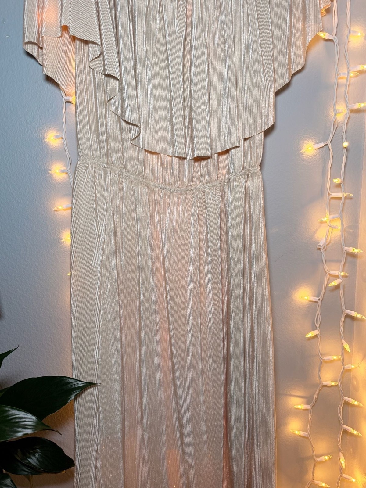 Bella Ella Boutique Slow Dancing Ribbed Off Shoulder Maxi Dress in Champagne
