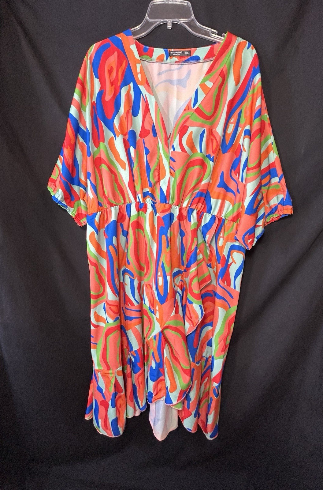 Shein Curve Colorful Ruffle Deep Vneck Dress Women’s 3XL