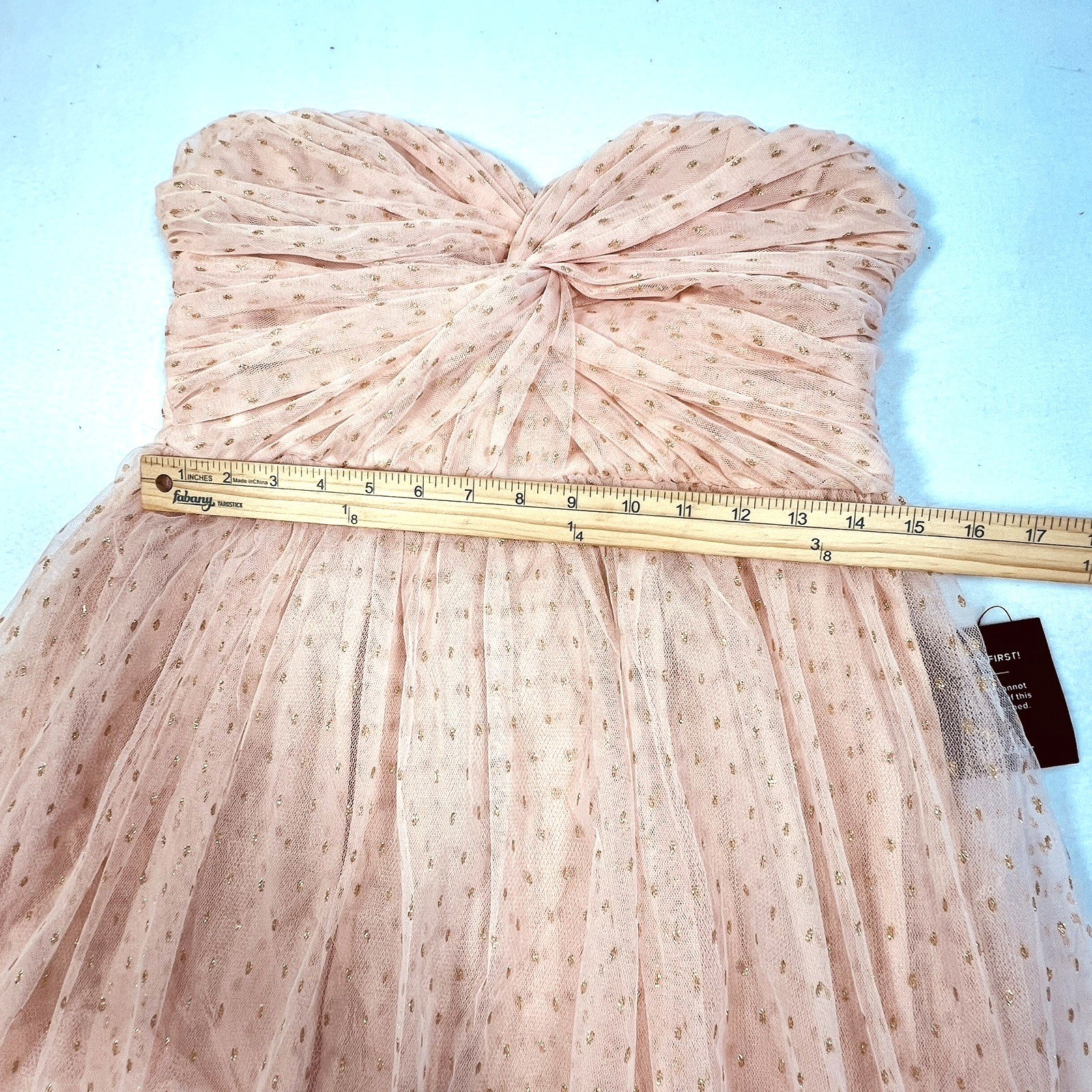 Lulus Strapless Mini Dress Womens Large Pink Gold Metallic Polka Dot Tulle New