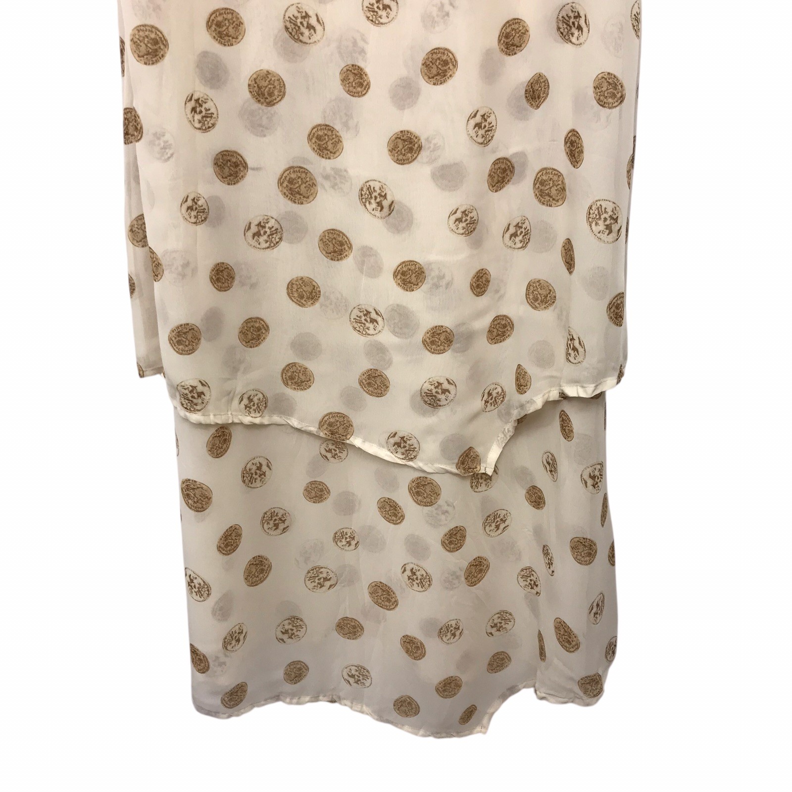 Gershon Bram Asymmetric Layered Shift Dress Antique Coin Print Artsy Boho Sz L