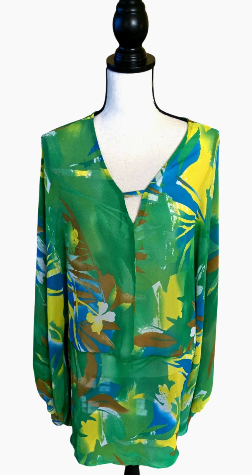 Ashley Stewart Woman’s Green, Yellow, Blue, Sheer Beach Cover Sun Dress Size 12