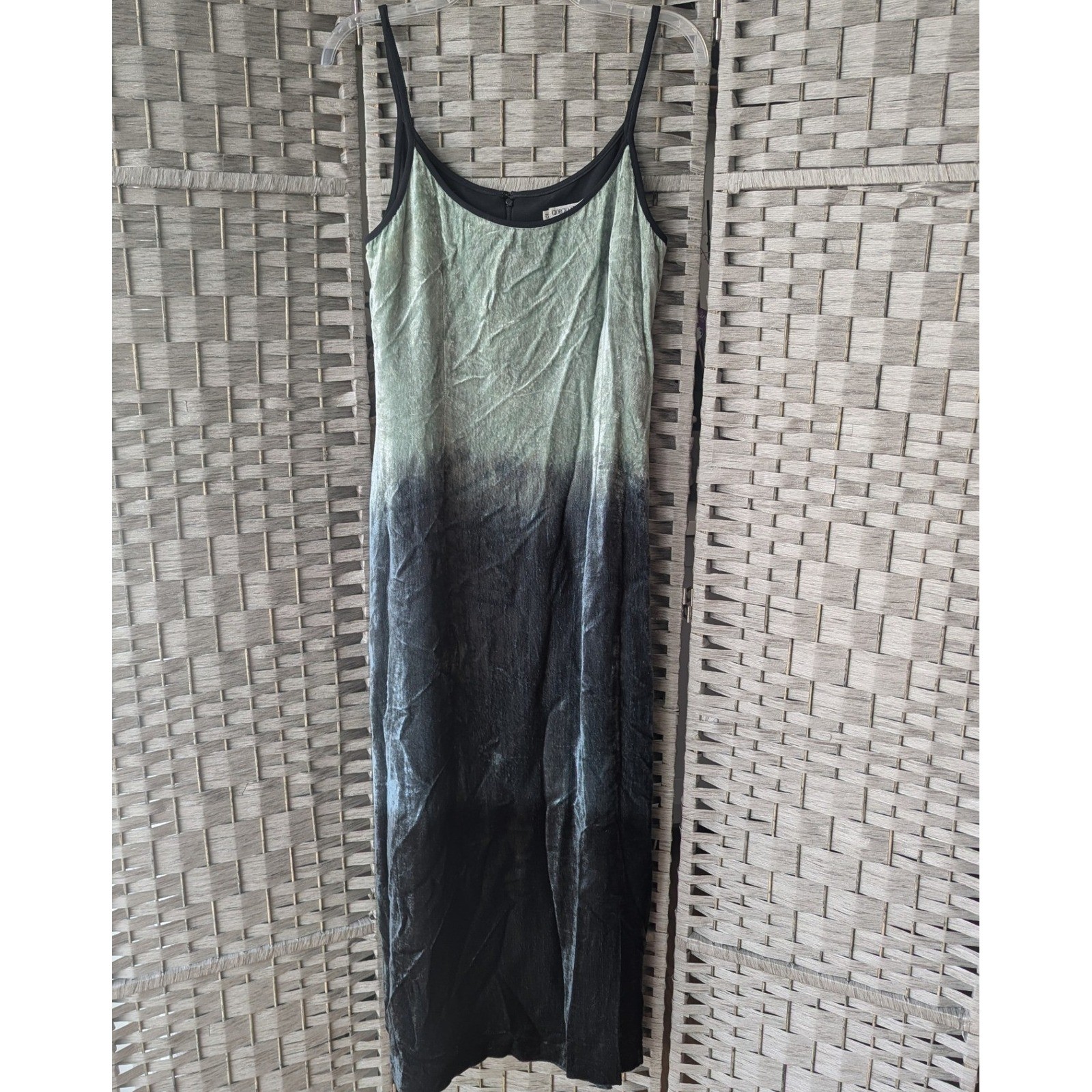 Vtg 90s Giorgio Armani Maxi Slip Dress Green Black Ombre Velvet Sz 10 Italy EUC