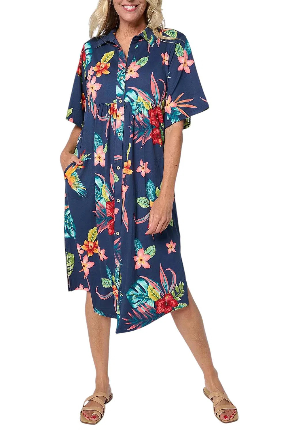 Cuddl Duds Women’s Flexwear Button-Front Getaway Caftan Alcha Escape