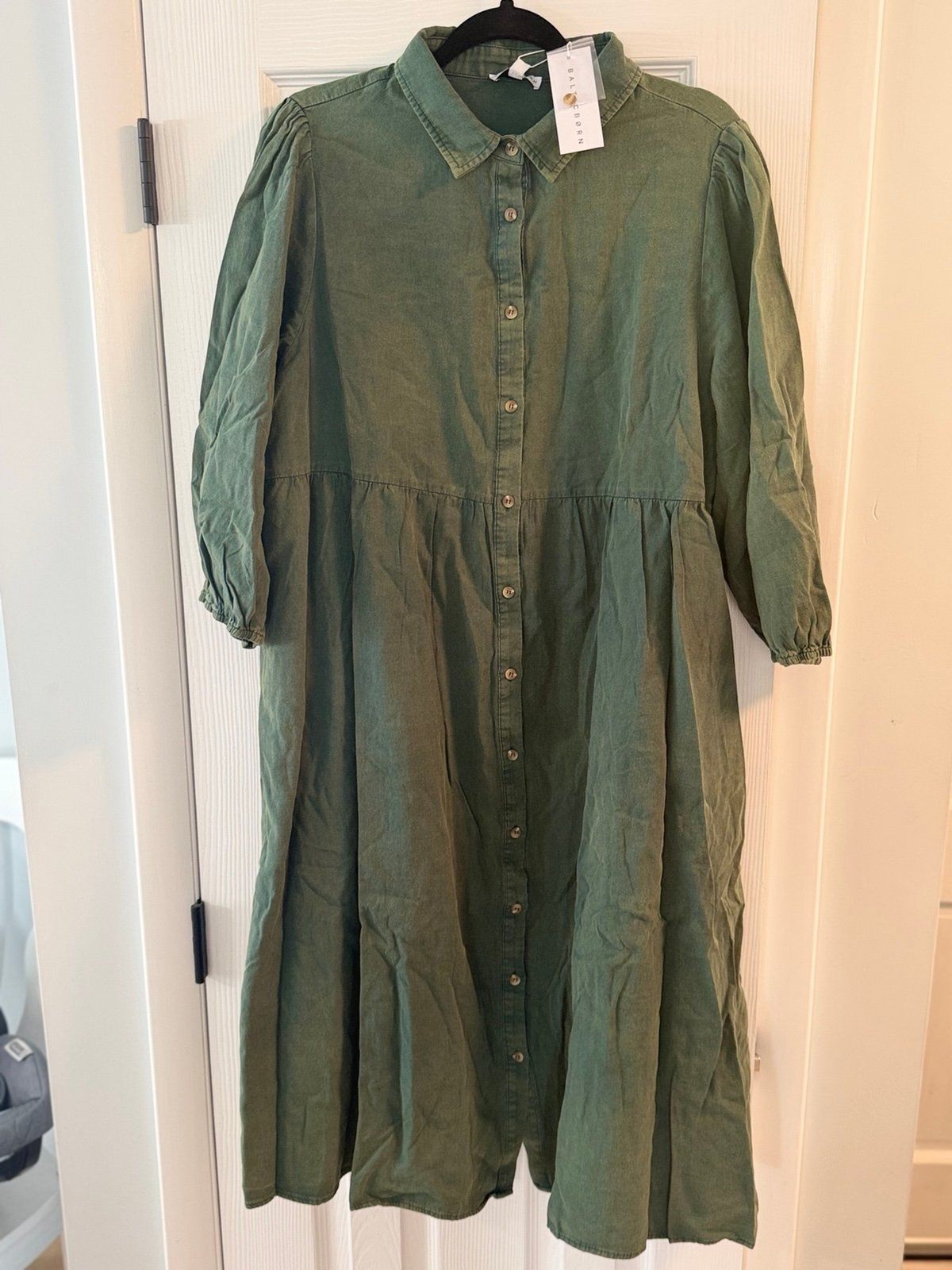 NEW Baltic Born Sari Babydoll Shirt Dress Women’s 1x Green Midi Pockets