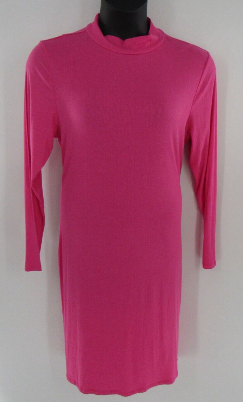 Plus Size Women Ambiance Apparel Pink Solid Long Sleeve Mock Neck Dress 1X New