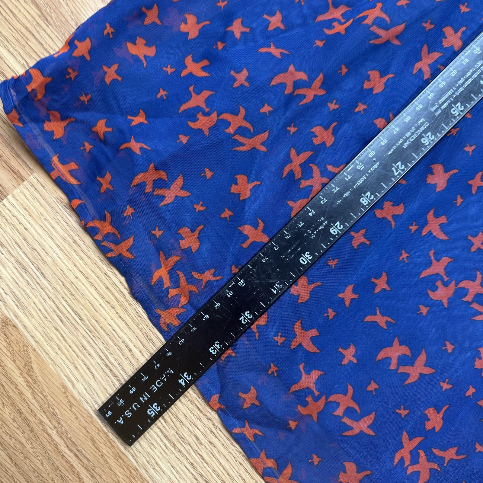 Tulle Dress Womens Small Navy Orange Bird Print Elastic Waist Lined Cap Sleeve