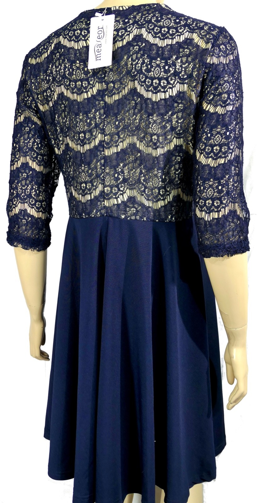 NWT Navy Crochet Lace Zipper Front Measeor A Line Sheath Dress L