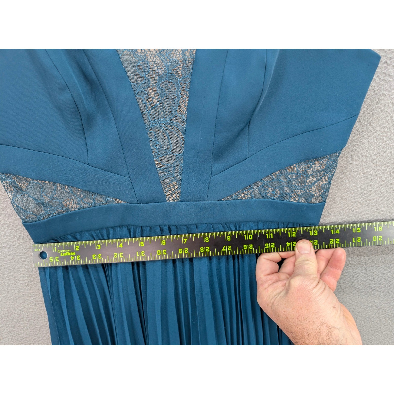 BCBGMAXAZRIA Tenzin Lace Pleated Cocktail Mini Dress Dark Teal Size 2 Party NWT