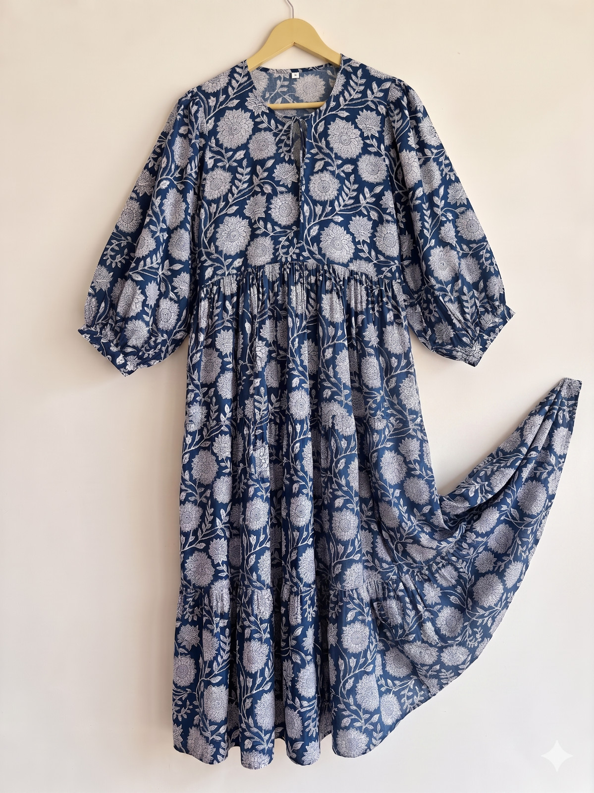 Cotton Dress for Women’s Floral Print Midi Summer Dressing Gown (Dark Blue)
