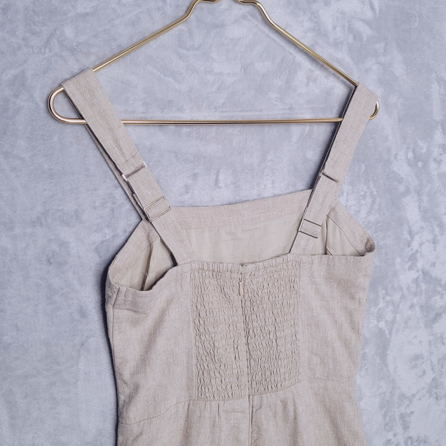 ABERCROMBIE & FITCH Oatmeal Mini Sundress Size S *Tall Ruched Sleeveless Linen